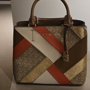 Michael Kors Patchwork Satchel - Brown, Gold, Orange